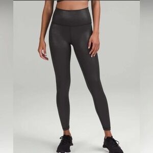 Lululemon Wunder Train High Rise Tight Black Foil 25" Inseam, Shiny, Luxtreme 8